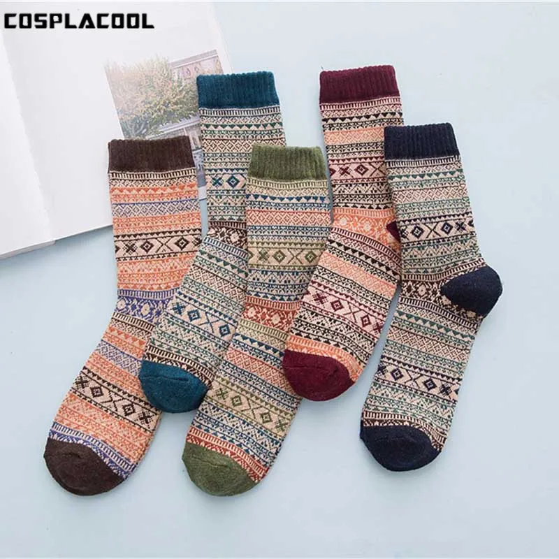 

[COSPLACOOL]5 Pairs Warmer Thicken Rabbit Wool Cotton Socks Men Ethnic Style Casual Meias Breathable Deodorant Calcetines Hombre