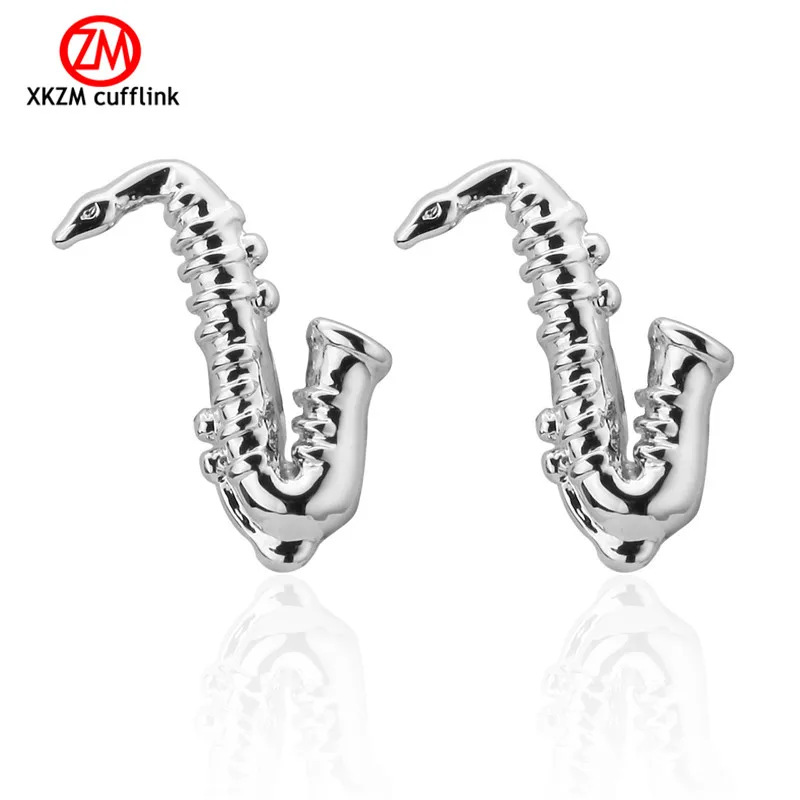 Мужские роскошные серебристые манжетные кнопки саксофона высокого качества для адвоката жениха свадьбы для мужских рубашек, французские ювелирные изделия на.