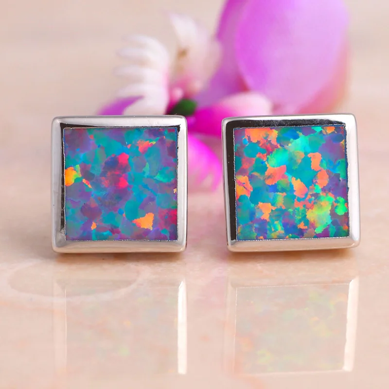 Женские серьги-пусеты OE595A опаловые зеленые оранжевые опт и розница | Украшения