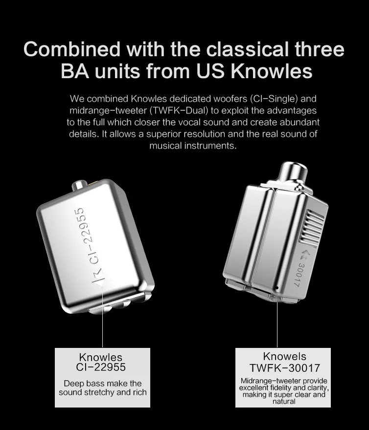 Наушники AUDIOSENSE T300 3 Knowles с сбалансированным арматурным драйвером, гибридные наушники-вкладыши, Hifi музыкальный монитор, студийные наушники с MMCX Detchable