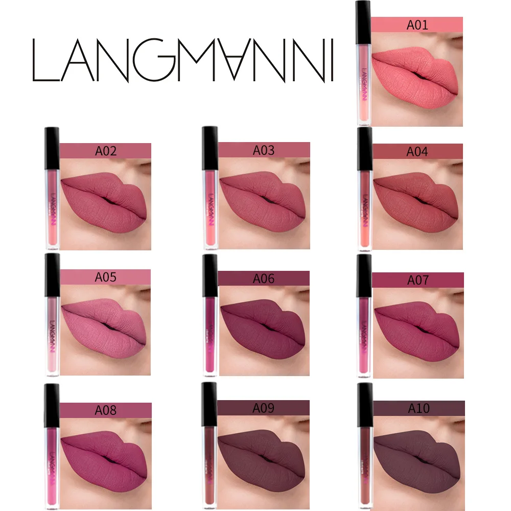 Langmanni 10pcs/Set Liquid Lipstick Lip Gloss Professional Makeup Matte Kit Long Lasting Cosmetics Maquiagem | Красота и здоровье