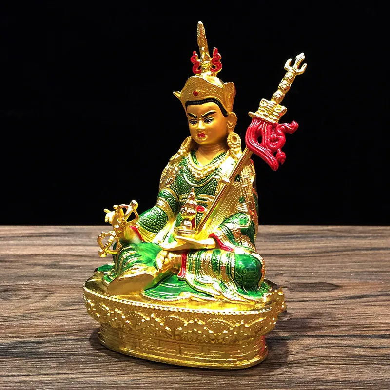 14,8 см позолота ремесло сплав металла буддийский Padmasambhava лотоса Тибетский талисман эффективная домашняя установка декораций