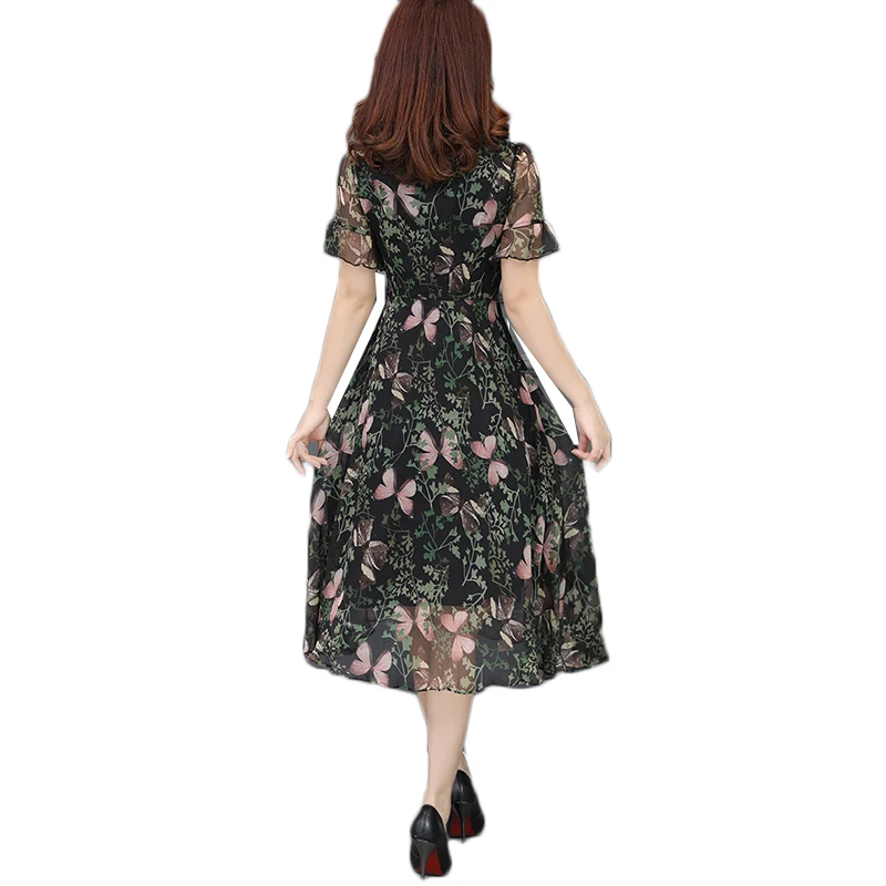 Женское шифоновое платье с цветочным принтом пляжное средней длины коротким