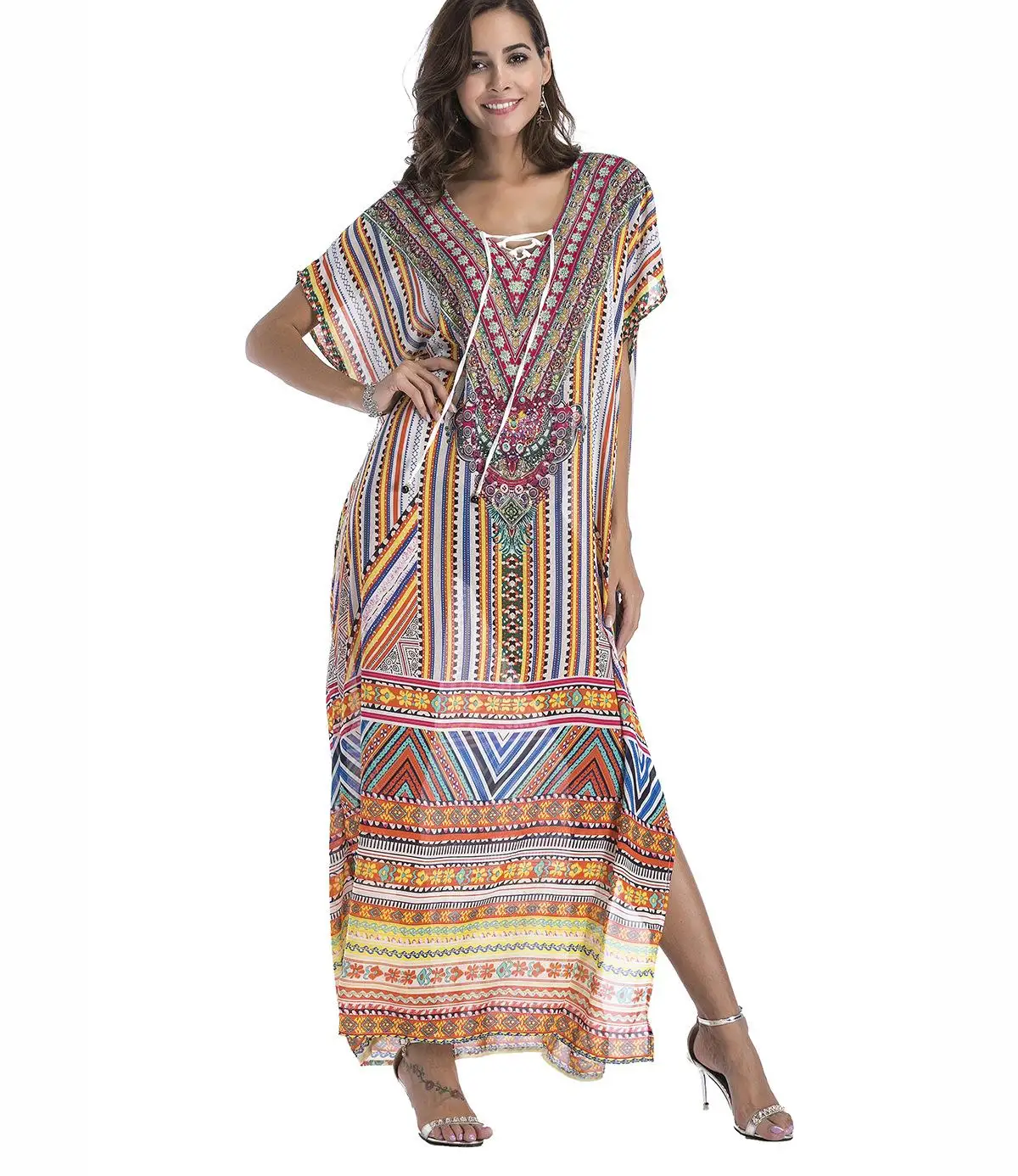 Большие Размеры шифон с модным принтом в богемном стиле Длинные платья boho одежда