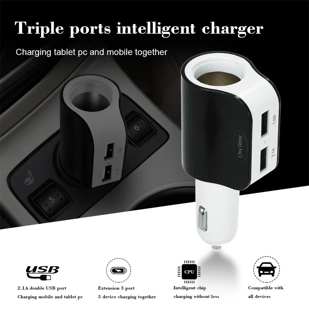 

Car Charger DC 12/24V Car Cigarette Lighter Dual USB Charger 1/2.1A For GPS DVR Smartphone MP3 Recorder 10x4x3cm Car Accessories