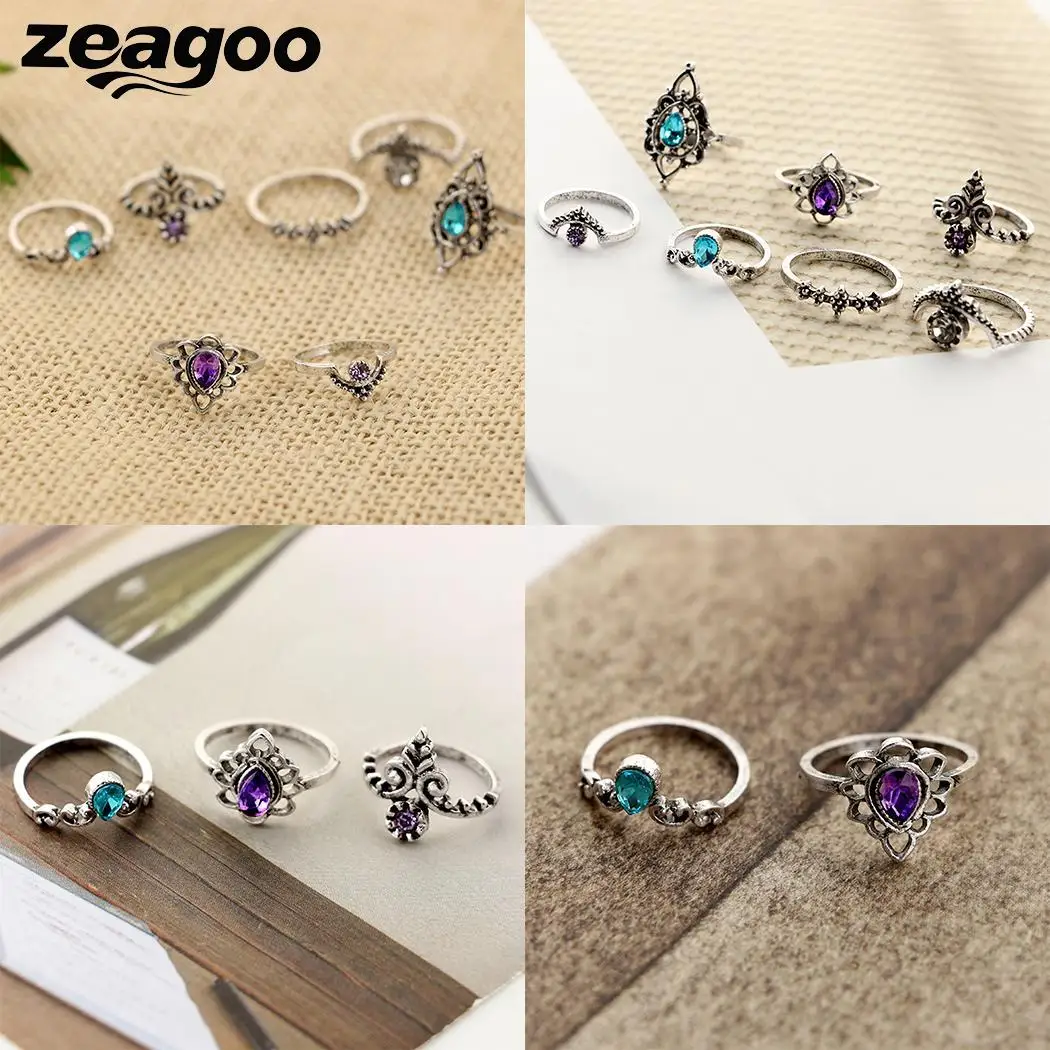 Zeagoo модные геометрические формы кольцо набор для женщин Ретро стиль полые