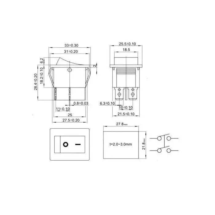 KCD4 25x31 мм большой корабль Тип переключатель Красный 6 Pin 2 положения SPST 16A 250V 20A 125VAC ВКЛ-ВЫКЛ кулисный переключатель с Красный светильник