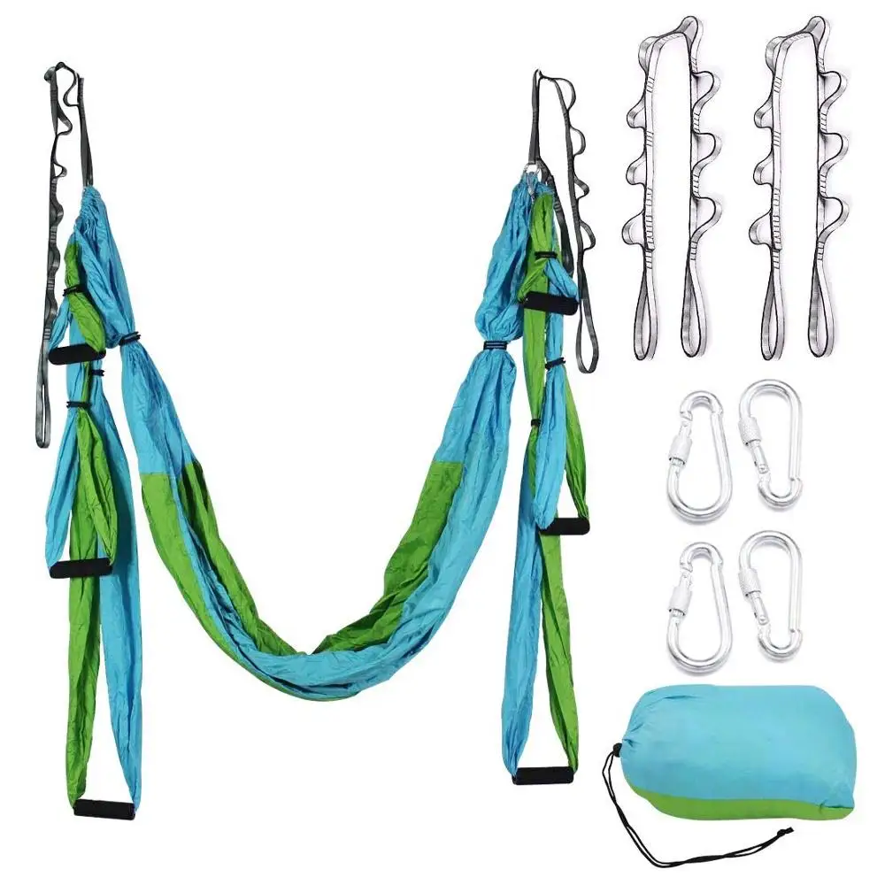 Green mix Blue Многофункциональный пояс для йоги антигравитационный воздушный комплект гамака для йоги для трапеции для домашнего спортзала с сумкой для переноски и удлинительным ремнем - Цвет: Green mix Blue