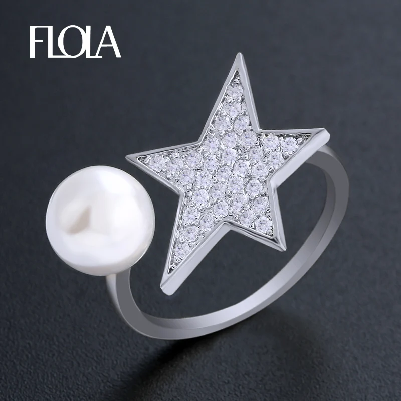 Женское Открытое кольцо с жемчугом FLOLA роскошное ювелирное серебряное фианитом и