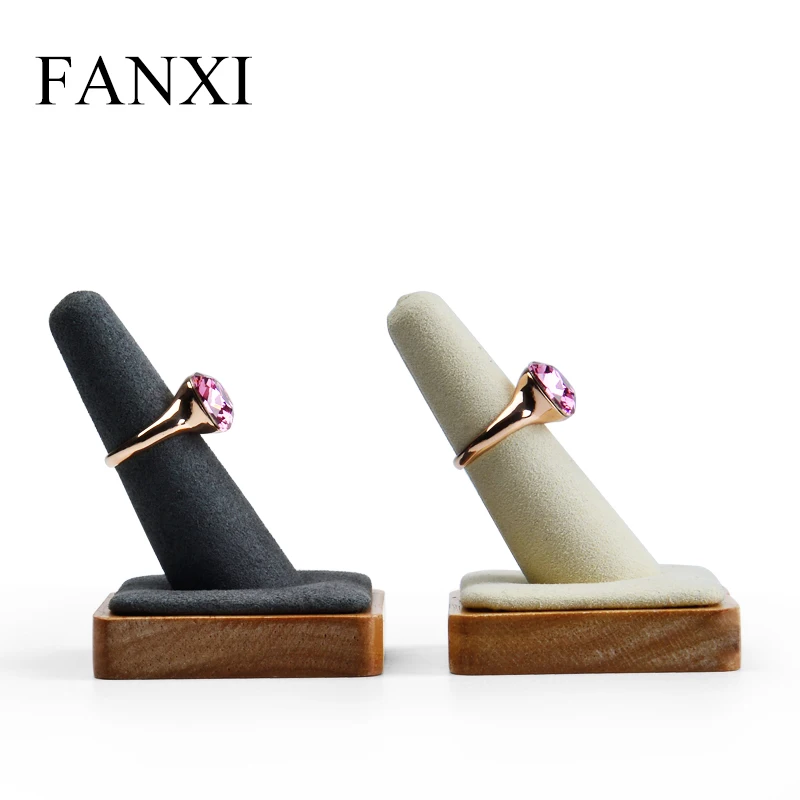

FANXI Free Shipping Solid Wooden Ring Display Stand with microfiber Finger Shape Single Ring Holder Jewelry Exhibition