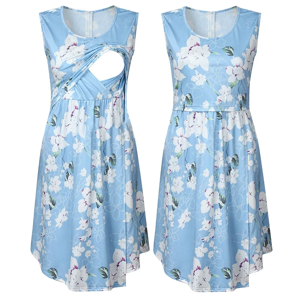 Женское платье без рукавов на молнии с цветочным принтом для кормления грудью