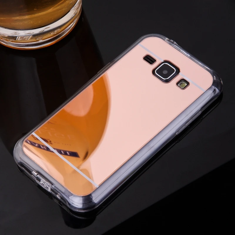 Розовое золото телефонные чехлы для Samsung Galaxy J1 чехол с зеркальной поверхностью