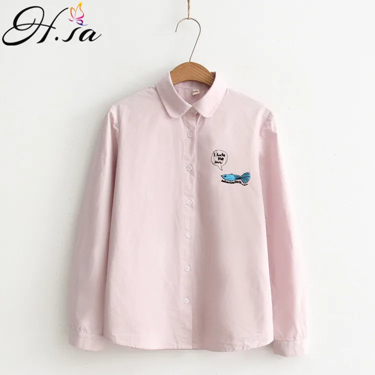 Женские блузки с вышивкой H.SA осенние Рубашки длинным рукавом и отложным