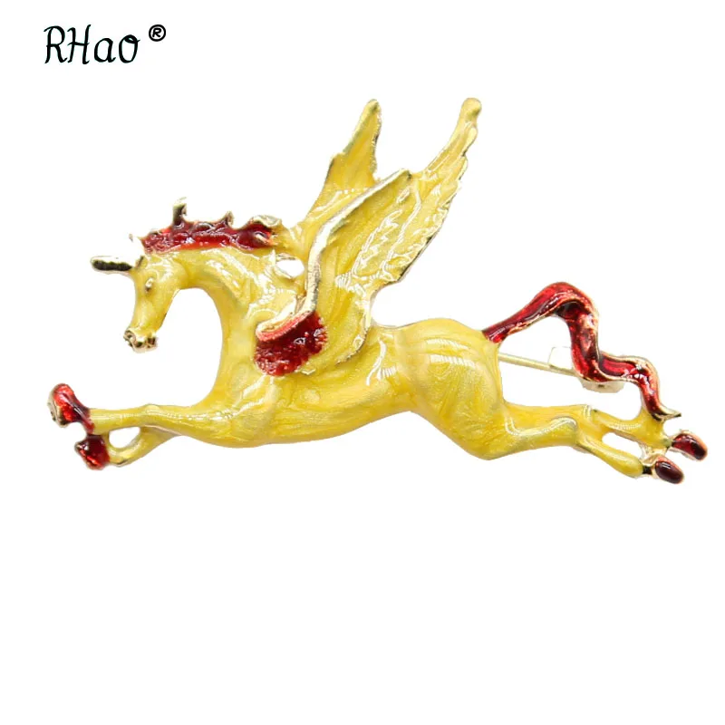 Белая эмалированная Летающая брошь с лошадью RHao элегантная желтая в форме лошади