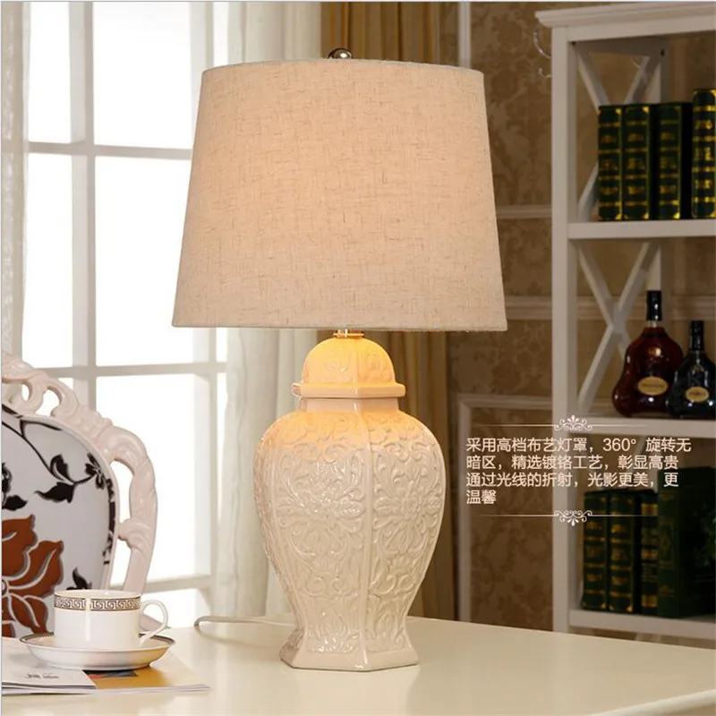 High End Europe Brief Handmade White Ceramic Fabric Led E27 Table Lamp for Wedding Decor Living Room Bedroom Study 1455c | Лампы и