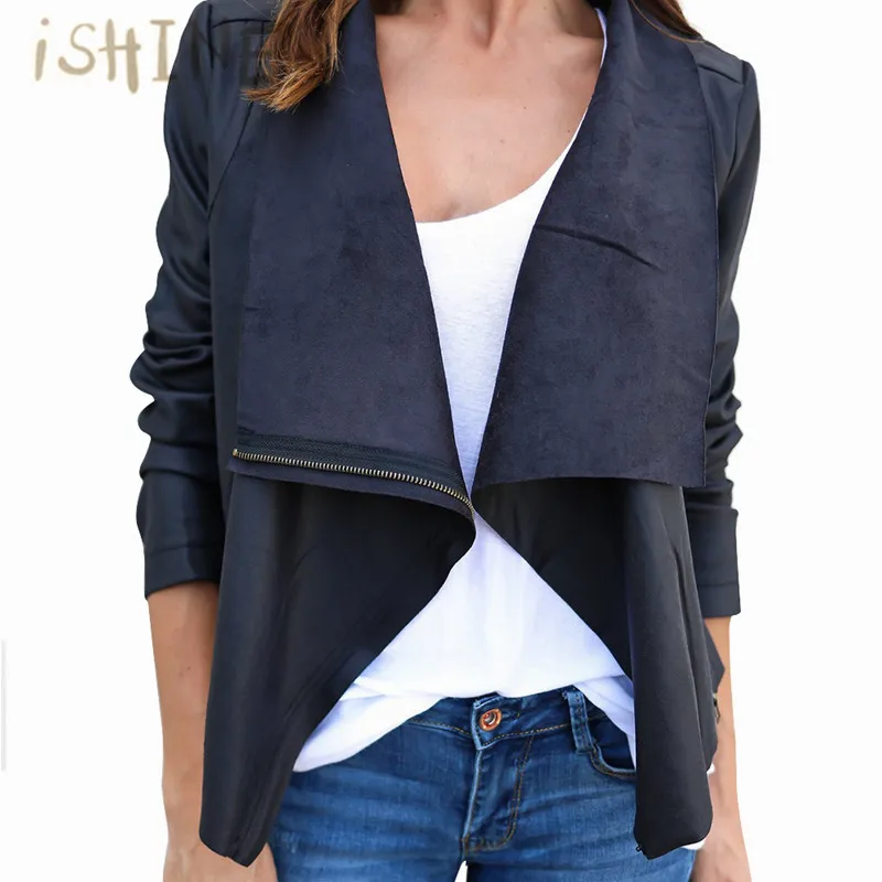 Women Zipper Basic Suede Jacket Coat Lapel Long Sleeve Casual Leather Outwear Short Winter Tops | Женская одежда