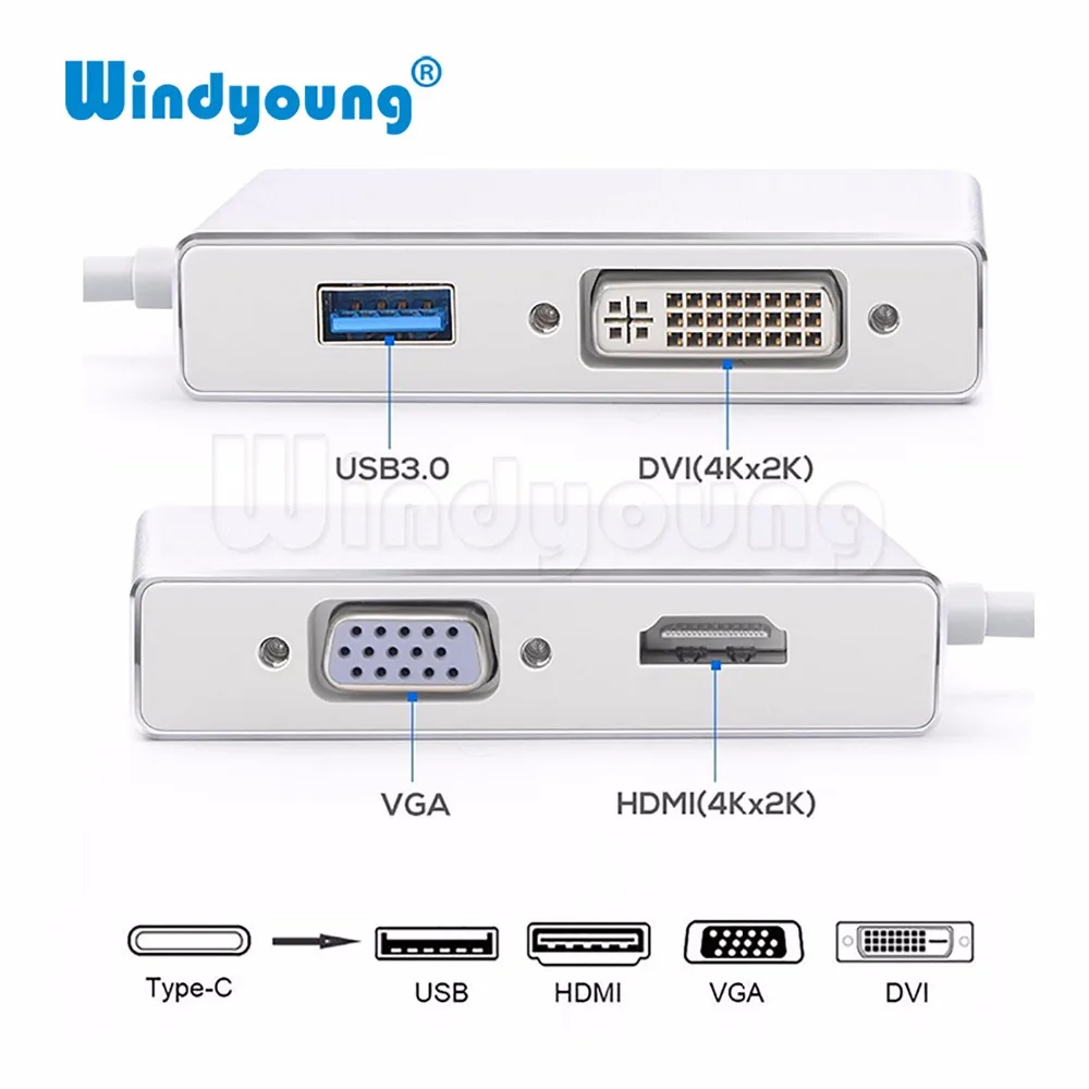 Кабель адаптер Windyoung USB 3 1 C Type to 4K HDMI VGA DVI 0 4 в для Google Chromebook Pixel Laptop Apple Macbook|USB-хабы| |