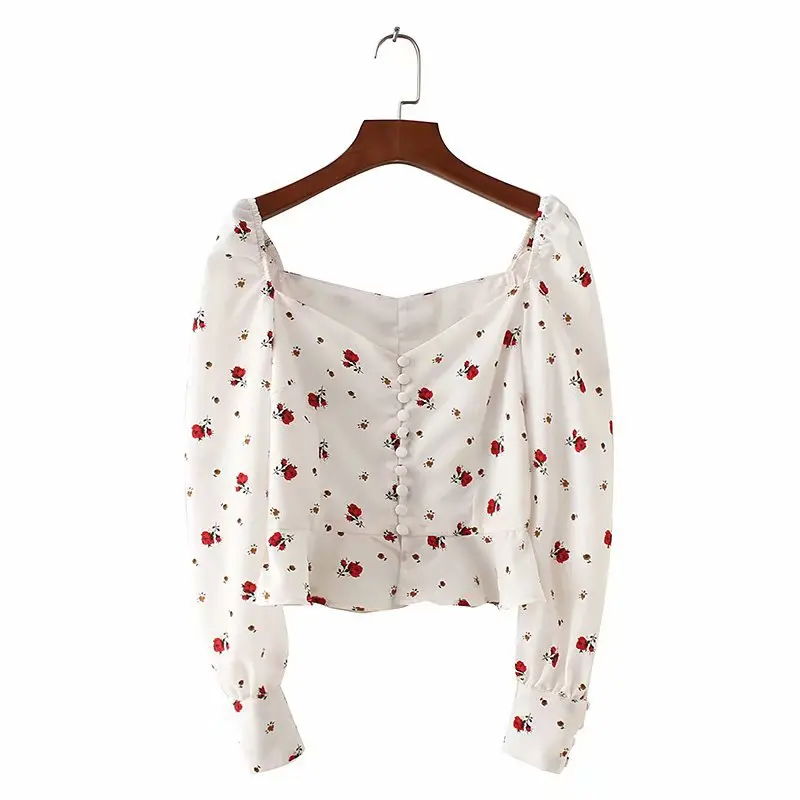 Женская блузка с цветочным принтом Повседневная белая оборками лето 2019 | одежда