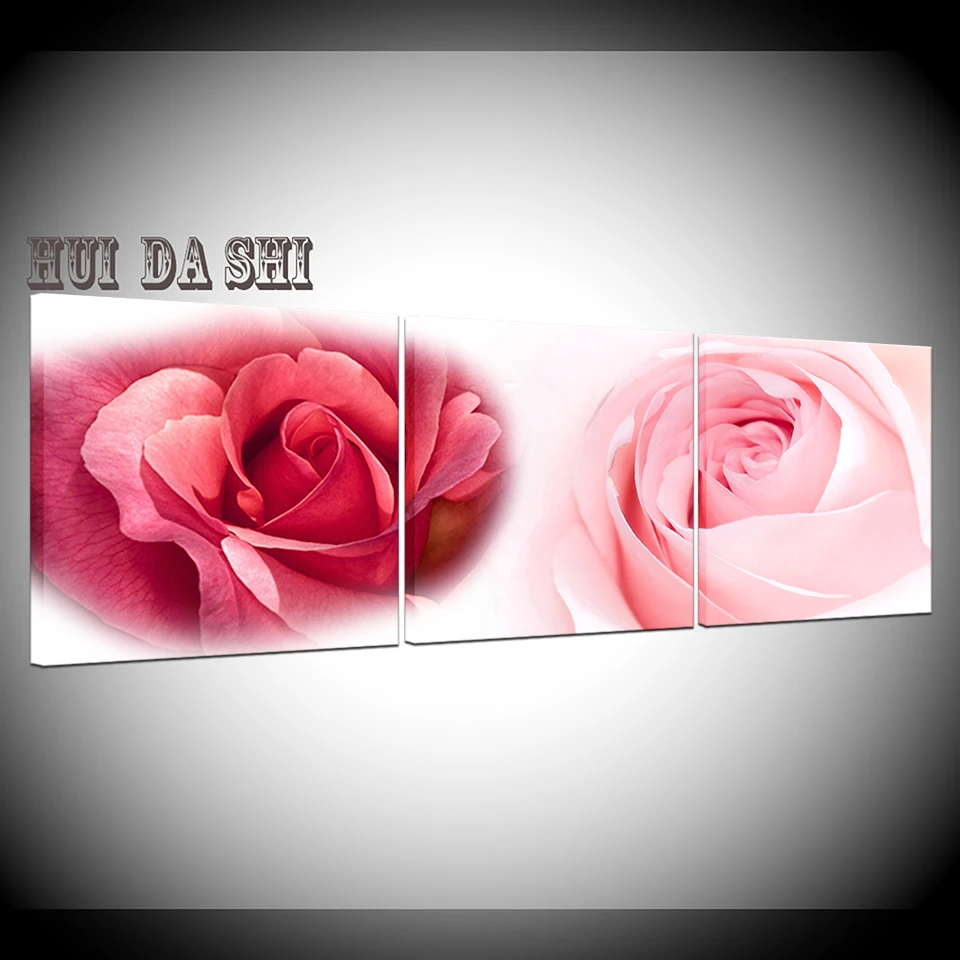 

Wall Art Canvas Pictures Modular Home Decor Framework 3 Piece Pink Roses Painting HD Prints Pink Flowers Poster For Living Room