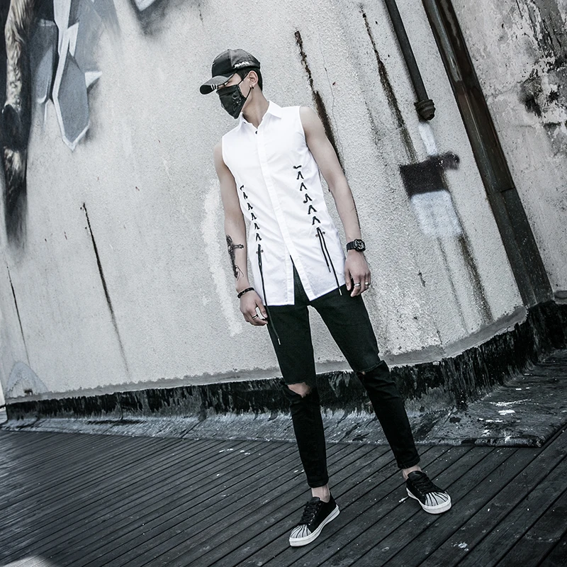 

men's clothing costumes personalized ribbon bandeaus slim sexy sleeveless shirt