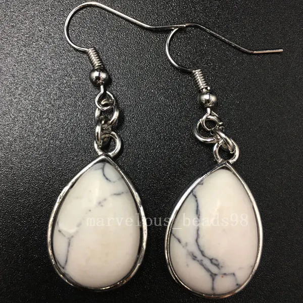White Howlite C6228 Хрустальный опал говлит Малахит золотой камень авантюрин Сердолик яспе тигровый глаз лазурит Висячие серьги 1 пара WFH442 - Окраска металла: White Howlite C6228