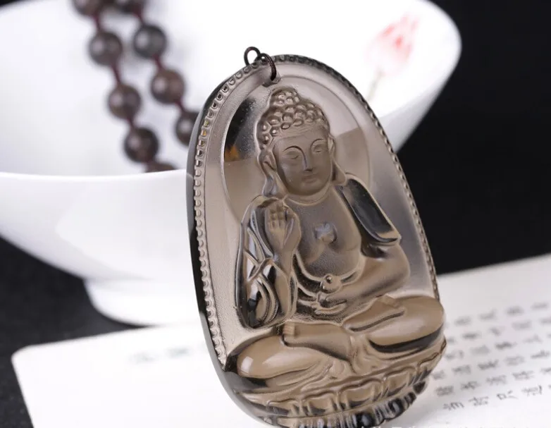 Из натурального прозрачного камня черный carved резной талисман с Буддой кулон ожерелье для женщин мужчин Подвески Ювелирные изделия