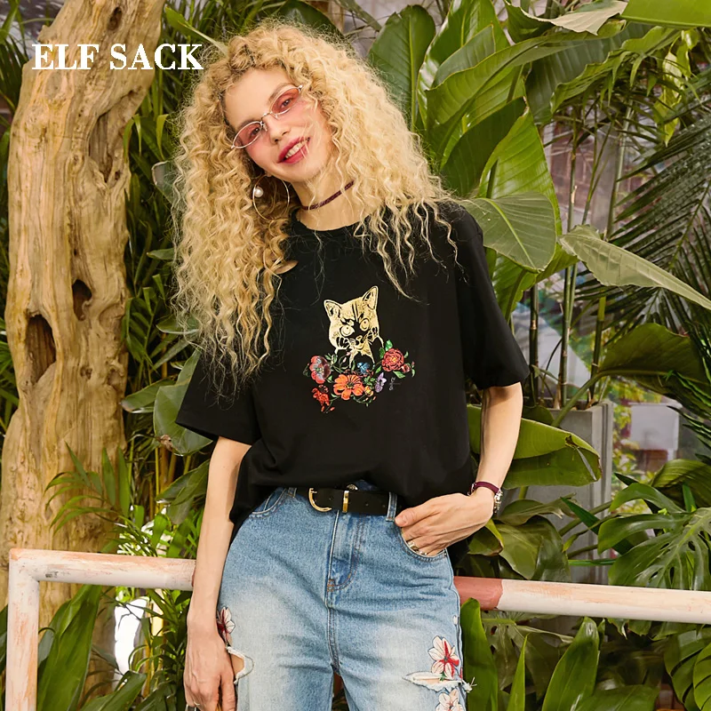 ELFSACK весна 2019 новинка стильные женские рубашки повседневные с рисунком кошки