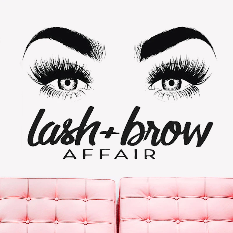 Lash and Brow AFFAIR Sign Big Eyes настенные наклейки ресницы брови накладные виниловые наклейки на стену оконный магазин плакат Декор G05