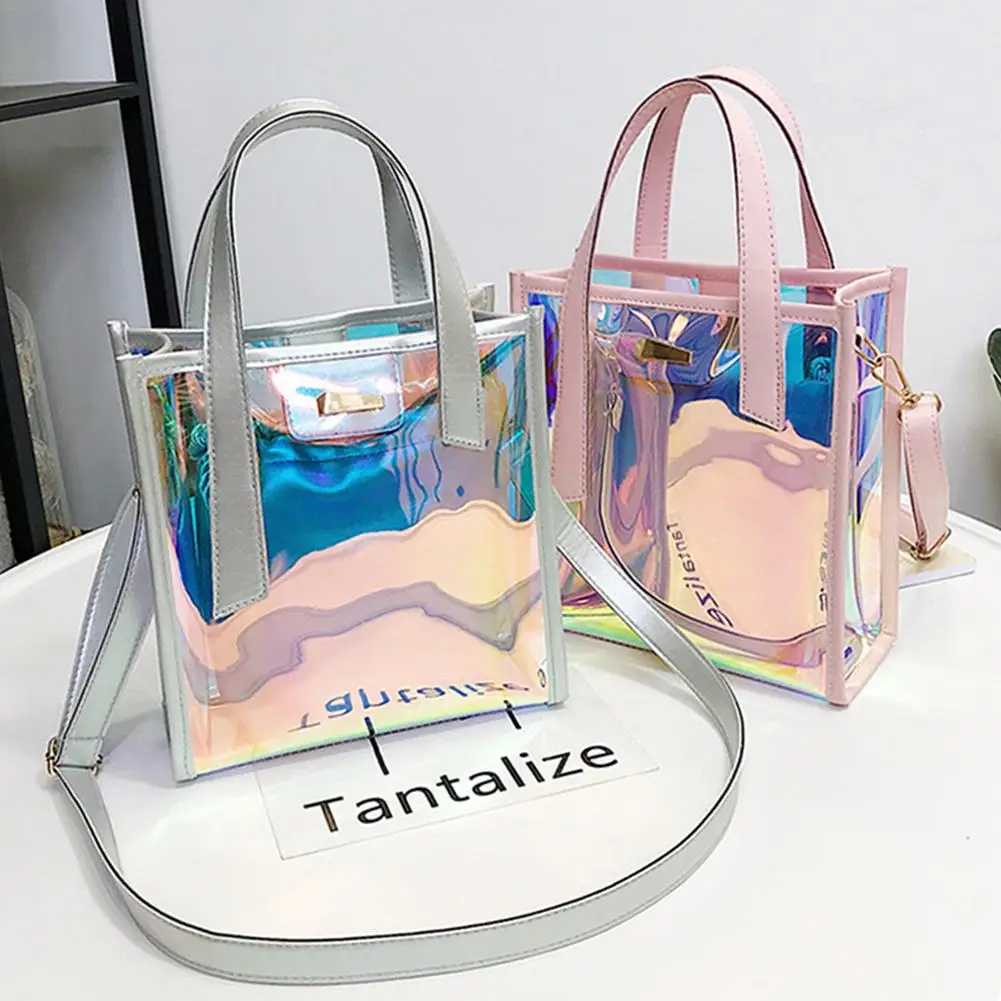 Women PVC Shoulder Bag Fashion Large Capacity Transparent Clear Handbag Messenger Hand Bags Jelly Candy Color Crossbody Bag Tote