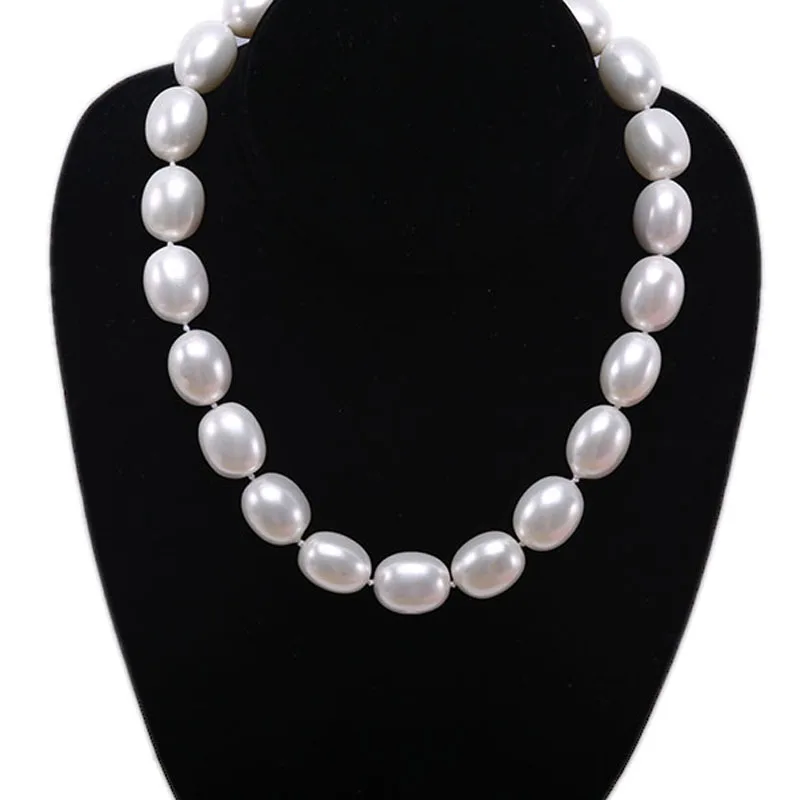 

JYX 2019 charming necklace white 16-20mm Seashell Pearl Oval Beads Necklace high quality 18" elegant jewelry for women