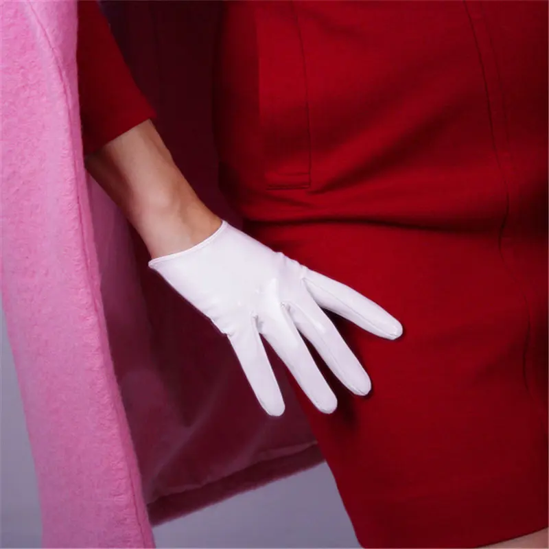 Patent Leather White 16 см короткие перчатки из лакированной кожи, имитирующая кожу, зеркальные Яркие Кожаные перчатки из искусственной кожи, ярко-желтый, ярко-желтый WPU120 - Цвет: Patent Leather White