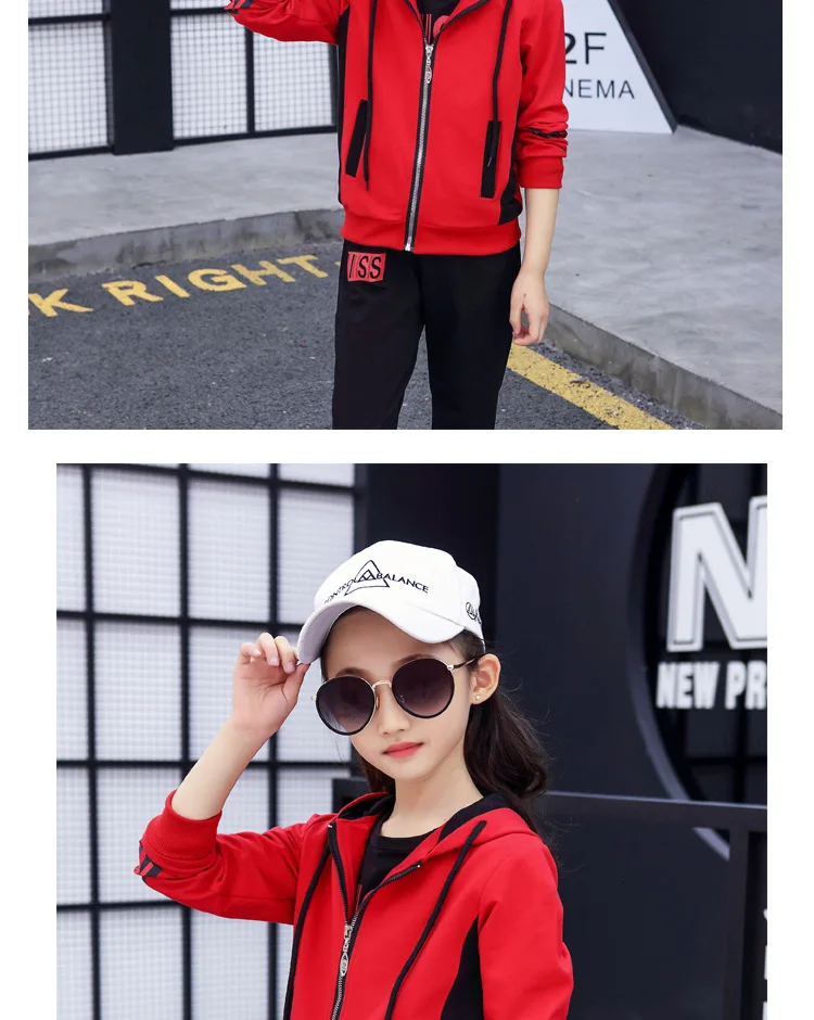 Sport Girls Clothing Sets For Fall Children Clothing Suits Girls Coat+Tops+Pants 3Pcs Fashion Clothes Set