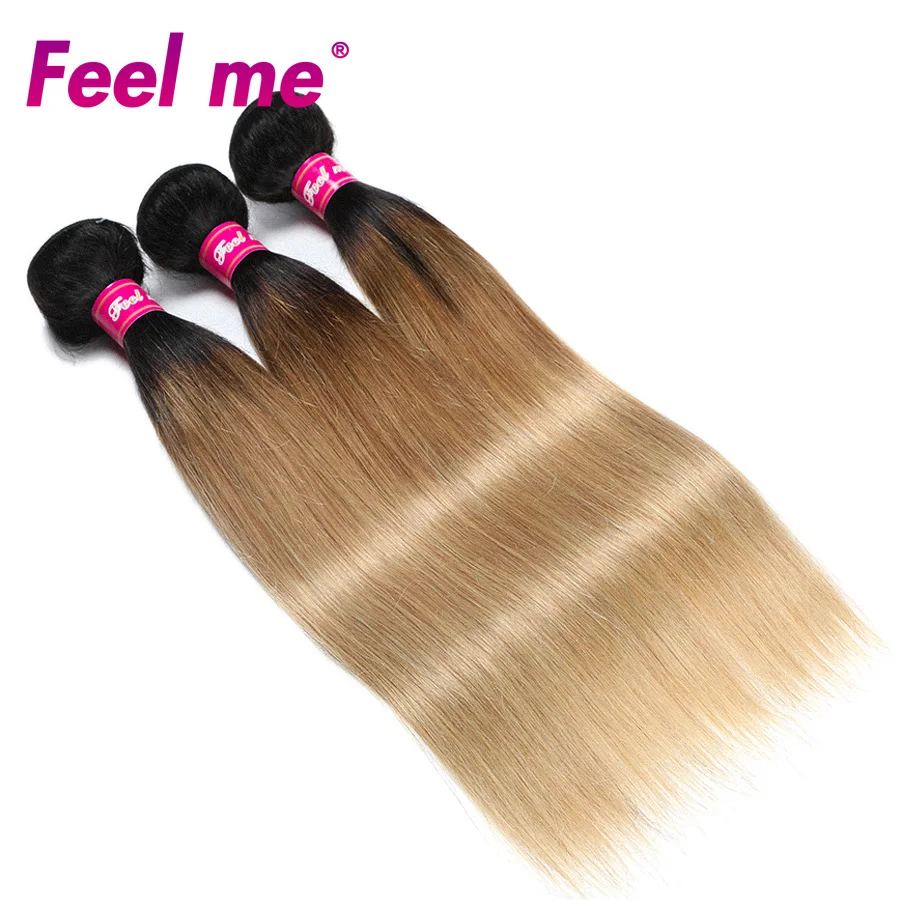 FEEL ME 3 пучки волос Ombre натуральные волосы Связки с закрытием T1B 27 Мёд блондинка