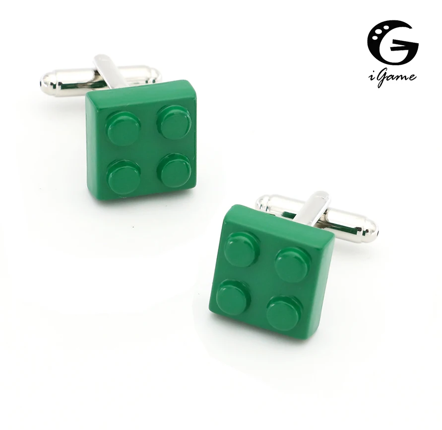 

iGame Men's Fashion Cuff Links Brass Material Green Toy Blocks Cufflinks Free Shipping