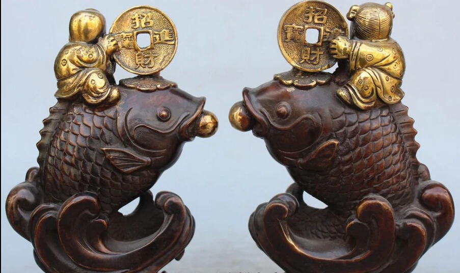 9 &quotкитайская Бронзовая позолоченная Статуэтка для денег богатства мальчиков и