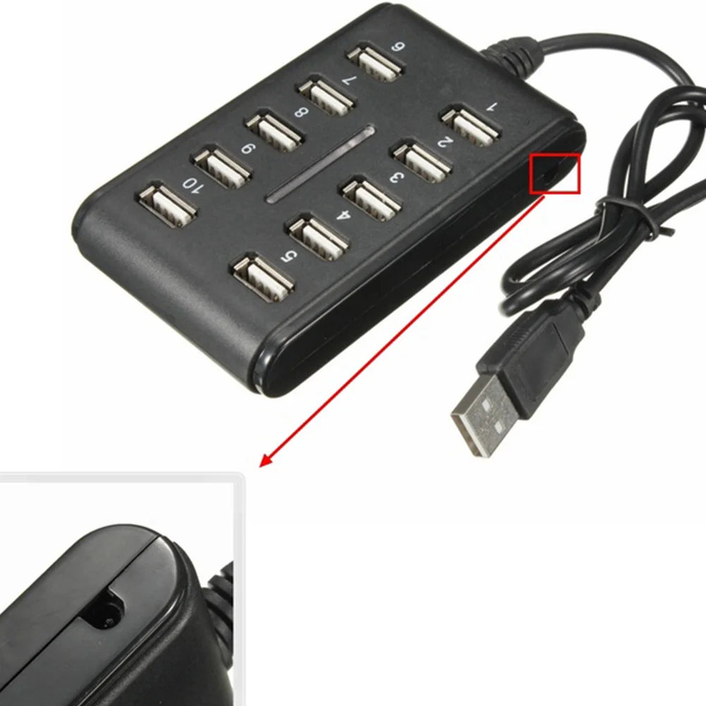 Высокоскоростной 480 Мбит/с USB 2,0 концентратор 10 портов Многофункциональный Персональный компьютер usb-хаб портативный usb-разветвитель для ПК ноутбука