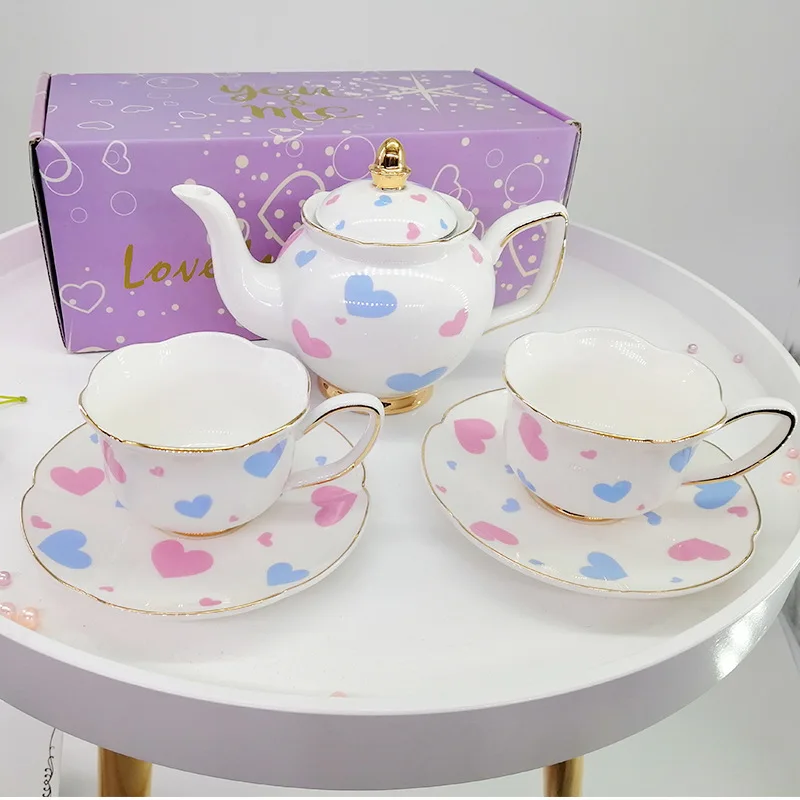 Love 3pcs Set 1 шт., скандинавский роскошный фарфоровый чайный горшок, чайный поднос, сахарный горшок, молочный кувшин, кофейная кружка, чашка, блюдце, набор, свадебный подарок - Цвет: Love 3pcs Set