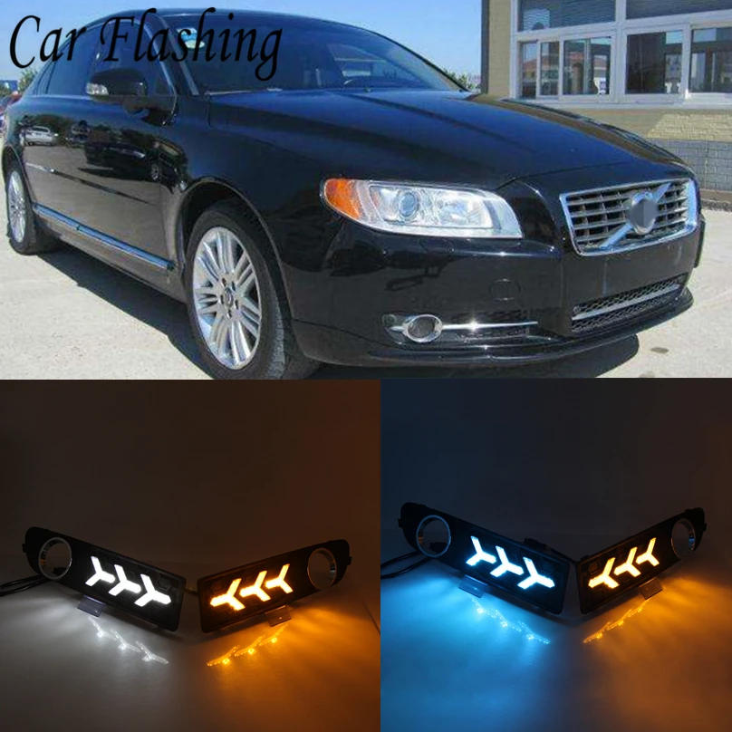 2 шт. автомобильный Стайлинг для Volvo S80 2009-2013 светодиодный дневной свет DRL дневные ходовые огни дневной свет крышка желтый сигнал поворота