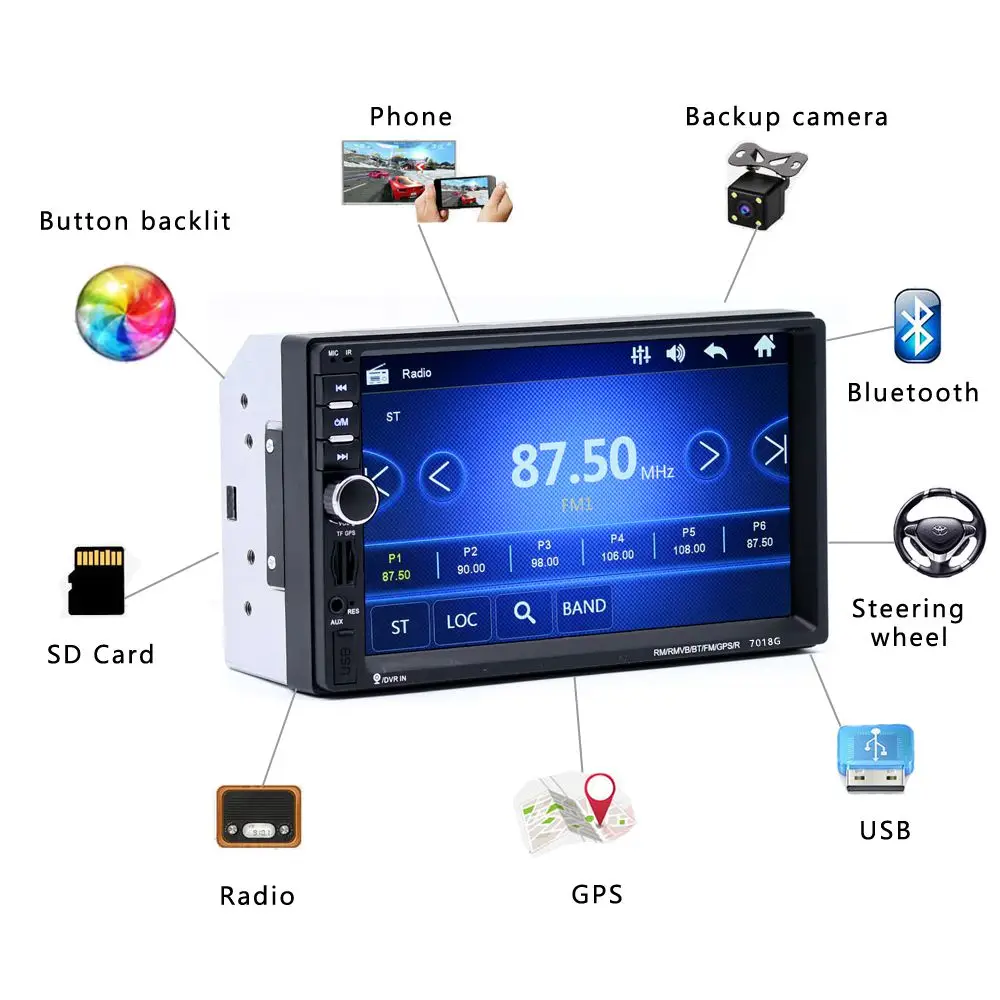 GPS Navigation 2 Din Car Bluetooth Radio Multimedia Mp5 Player 7 inch Touch Screen with Camera+Europe Map+Steering wheel contr | Автомобили