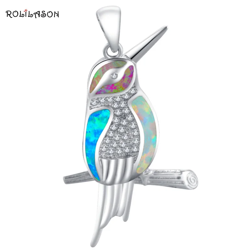 

ROLILASON Lovely Bird Designer Color Fire Opal 925 Silver Necklace Pendants Fashion jewelry for women OP696