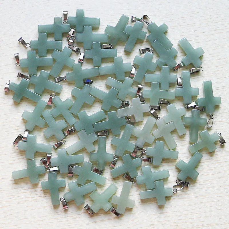 Green Aventurine Натуральная Подвеска Крест, каменная многоцветная кристальная подвеска, Ювелирная подвеска для женщин 18*25 мм,, 50 шт./лот, высокое качество - Окраска металла: Green Aventurine