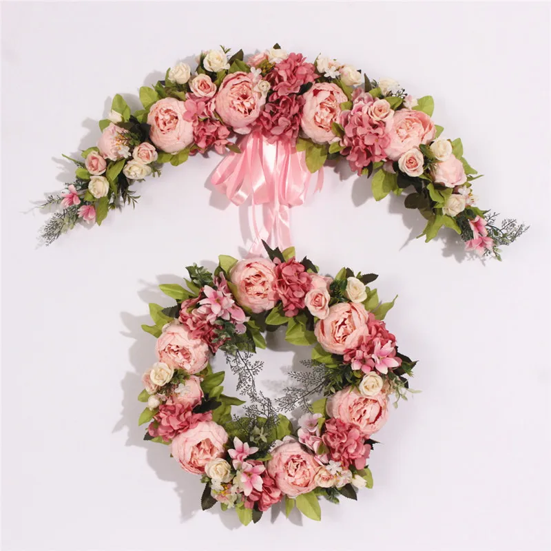 Light pink C Имитация венка розы гортензии гирлянда порог венок из искусственных цветов DIY свадебный домашний декор двери порог цветы подарок - Цвет: Light pink C