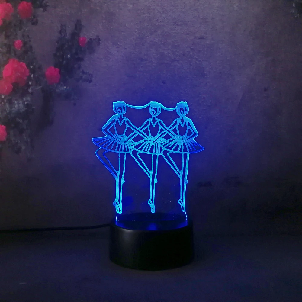 Three Girl Dancing balle 3D LED Night Light for Children Baby Kid Toy Touch 7 Color Bedroom Table Lamp Princess Gift | Лампы и