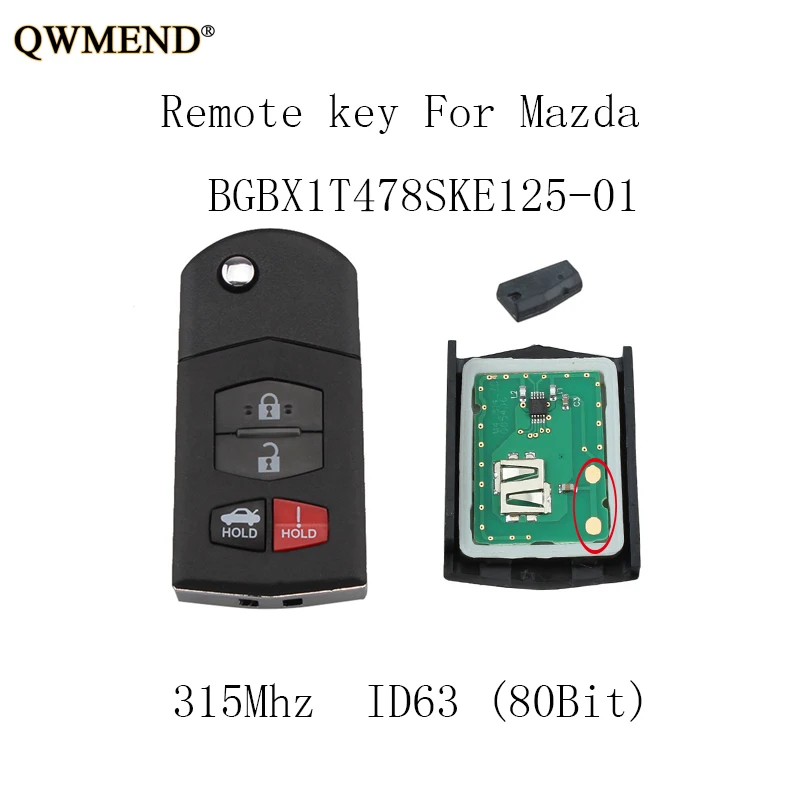 QWMEND 4BT 315 МГц дистанционный брелок для Mazda MX 5 Miata 3 6 BGBX1T478SKE125 01 оригинальные ключи ID63