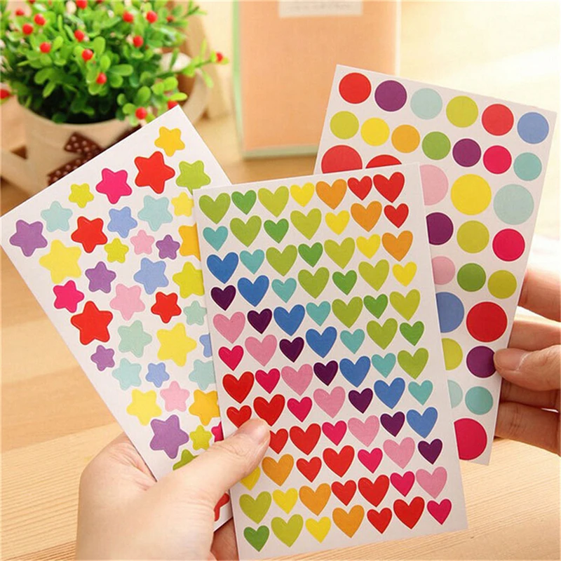 Pegatina de juguete con forma de estrellas de amor y puntos coloridos para ni&ntilde;os, diario de papel para ni&ntilde;os, adhesivos decorativos para &aacute;lbum de recortes, juguetes cl&aacute;sicos-0