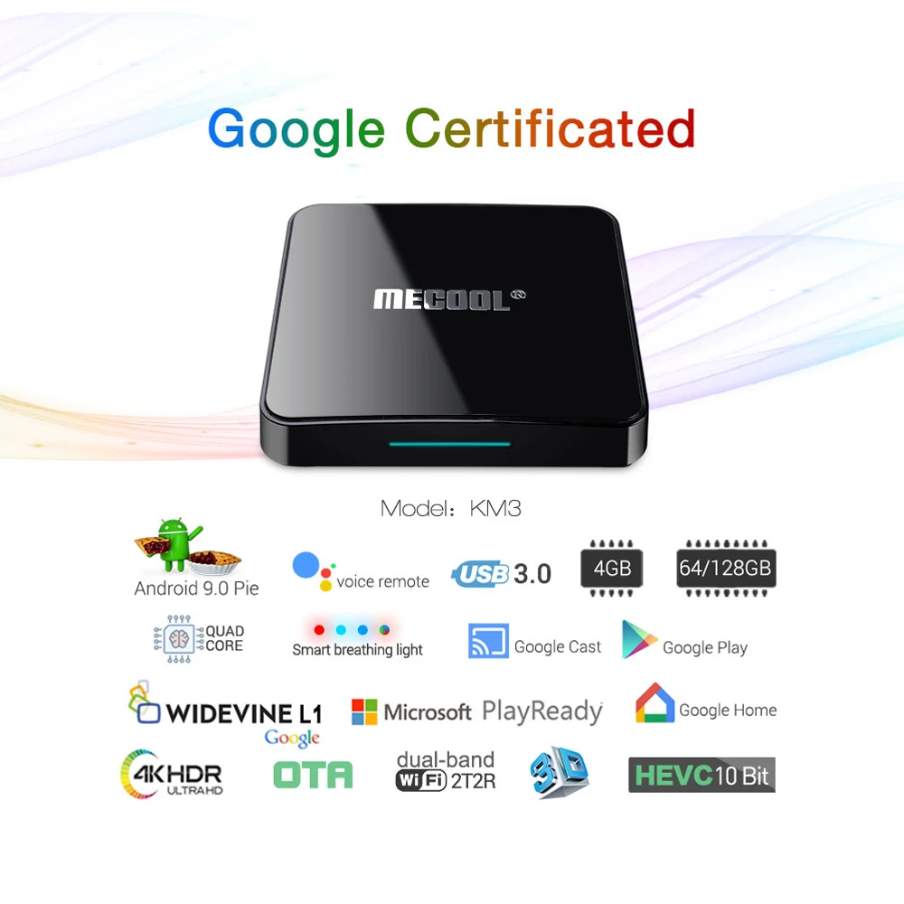 MECOOL KM3 Smart Android TV Box 9 0 UHD медиаплеер с голосовым пультом дистанционного управления