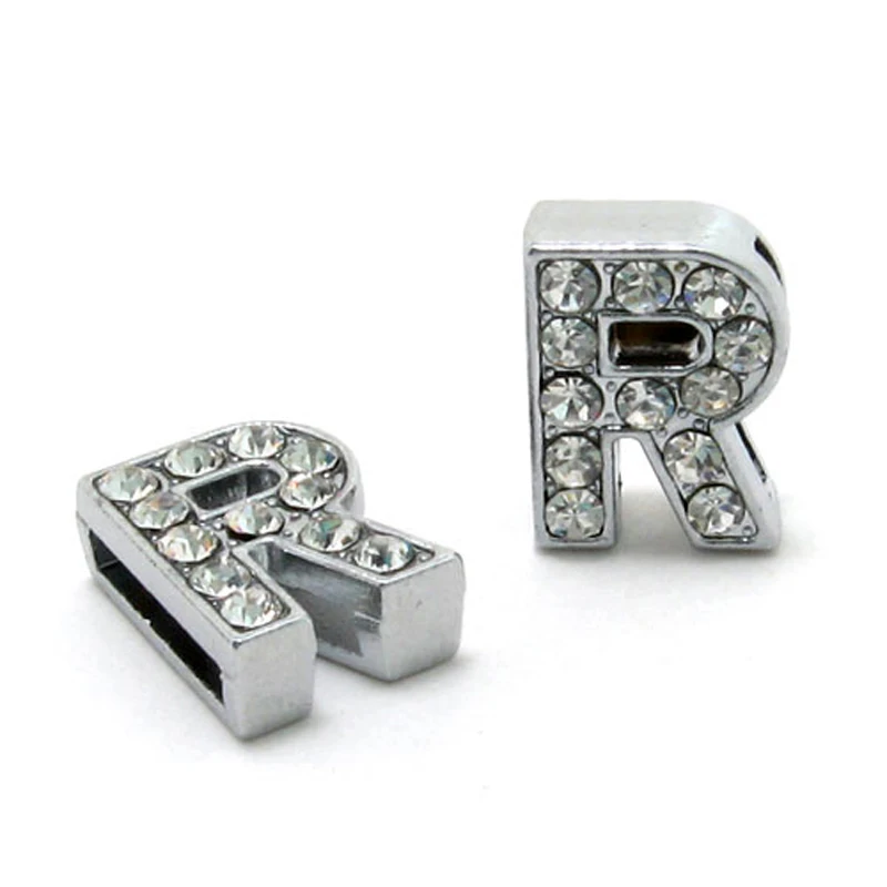 R 8 мм, стразы, ползунок, буквы, Подвески "A-Z"(10 шт./лот), алфавит, подходят для DIY браслетов и браслетов LSSL01 - Цвет: R