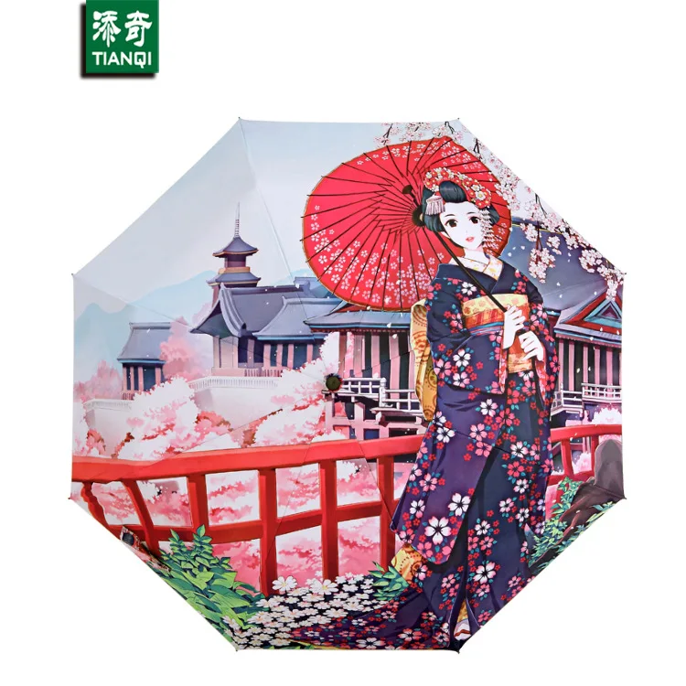 98 см * 8 ребер 3D печать Романтический Восточный Вишневый зонтик портативный