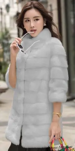 Роскошные женские куртки из искусственного меха, зимняя теплая куртка, женская розовая модная длинная шуба, толстая полоска, имитация норкового воротника - Цвет: Gery Fur