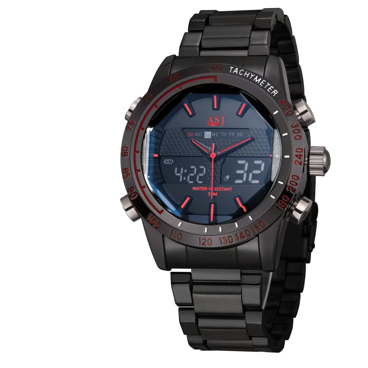 2016 горячие мужские часы ASJ Роскошные брендовые Стальные кварцевые цифровые